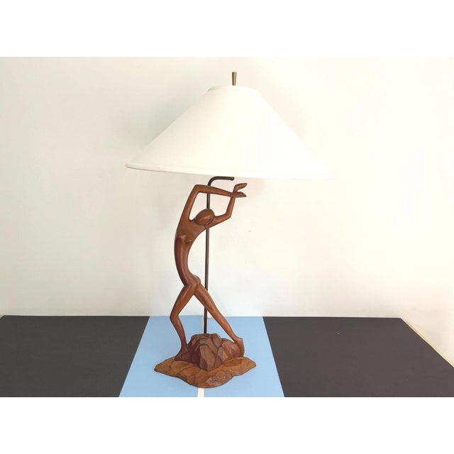 Wood Mid Century Figural Teak Lamp For Sale - Image 7 of 18