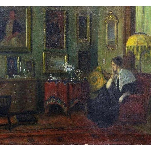 Textile Important Oil Painting, 1900-07 Interior, American Impressionist Frederick Vezin For Sale - Image 7 of 8