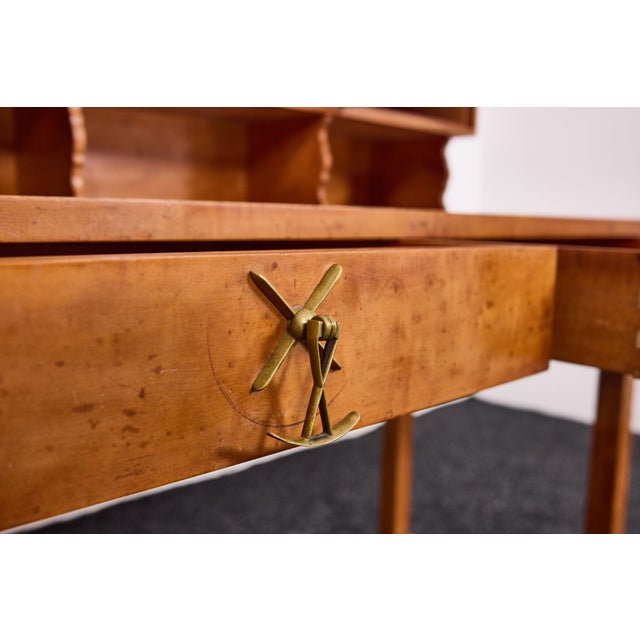 Vanity Table in Cherrywood with Brass Nautical Pulls by Josef Frank, Vienna, Austria, 1930s For Sale - Image 14 of 18