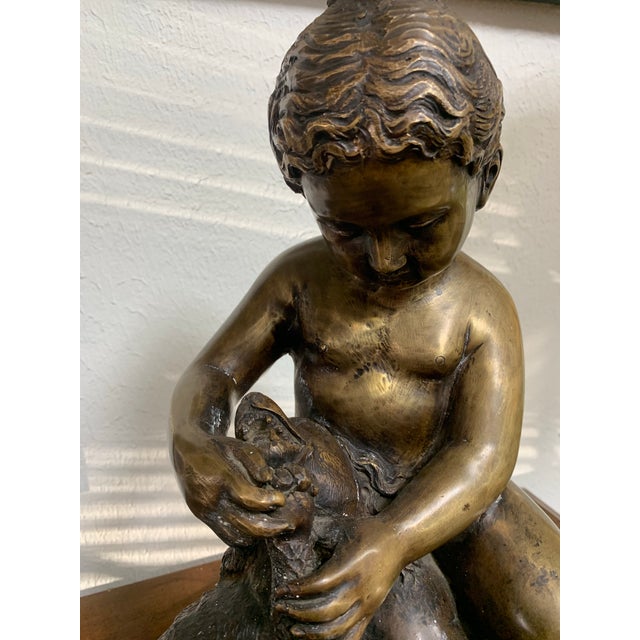 Bronze Vintage Bronze Style Sculpture of Child Bathing Dog Figurine – Classical European Style Statue For Sale - Image 8 of 12