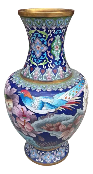 Vintage Chinese Cloisonné Floral Design Vase