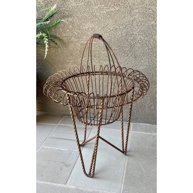 Circa 1980 Nicely-Sized Victorian-Style Steel Wirework Planter Basket & Forged Steel Stand – 2 Pieces For Sale In Austin - Image 6 of 18