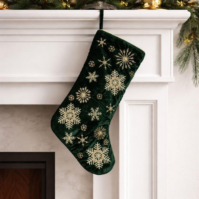 Contemporary Velvet Snowflake Christmas Stocking 19.5"H For Sale - Image 3 of 4