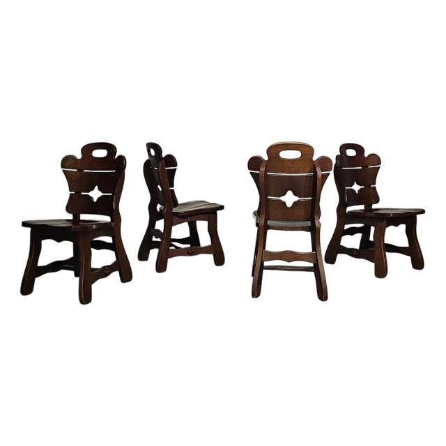 Brutalist Oak Dining Chairs, 1960s, Set of 4 For Sale