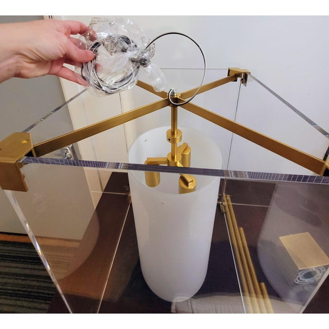 1990s Hudson Valley Lighting “Achilles 4132” Large 3‑Light Pendant — Acrylic & Brass For Sale - Image 10 of 10