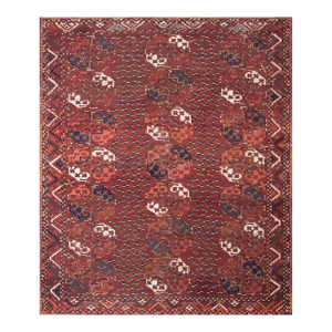 1860s Deep Brick Red Octagonal Gul Antique Wool Ersari-Beshir Rug 6'6"x8' Carpet