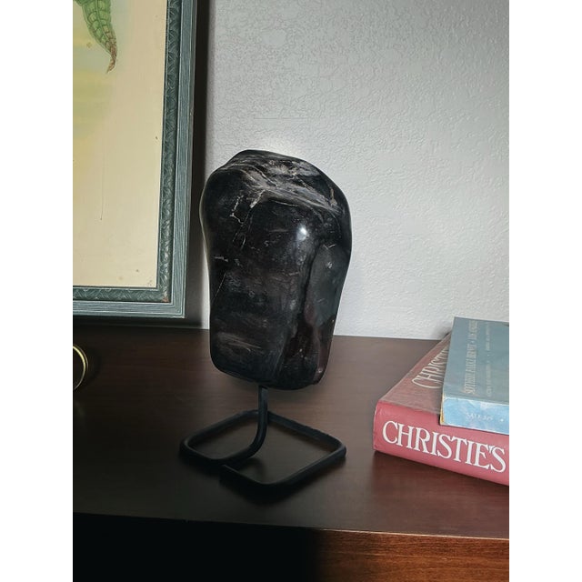 Wood Mid 20th Century Petrified Wood Specimen on Metal Stand – Natural Stone Display – 10.5” H For Sale - Image 7 of 11