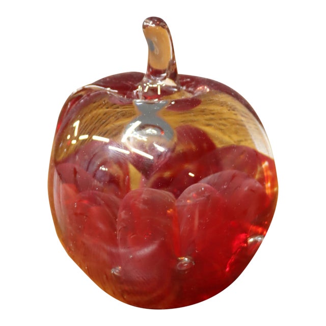 Hand Blown Cranberry Art Glass Apple Paperweight For Sale