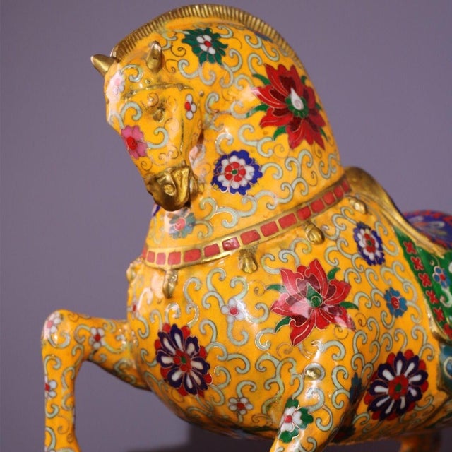 Pair of Gilt Bronze Cloisonné Enamel Horse Figures For Sale - Image 9 of 10