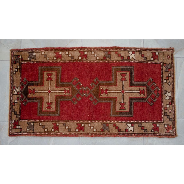 1960s Vintage Hand Made Turkish Rug Earthy Colors Accent Rug Doormat Entryt Decor For Sale - Image 13 of 14