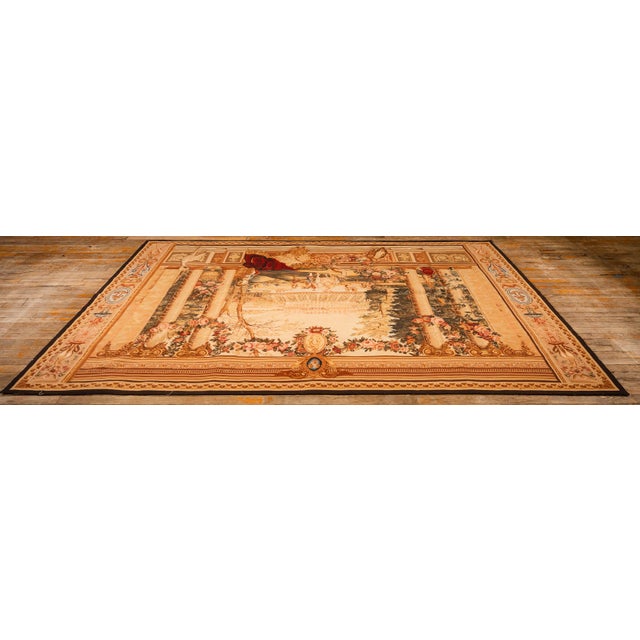 1875s Antique Beige Field European Landscape Victorian Flat Weave Wool Tapestry For Sale - Image 11 of 15