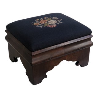 Antique Empire Needlepoint Footstool For Sale