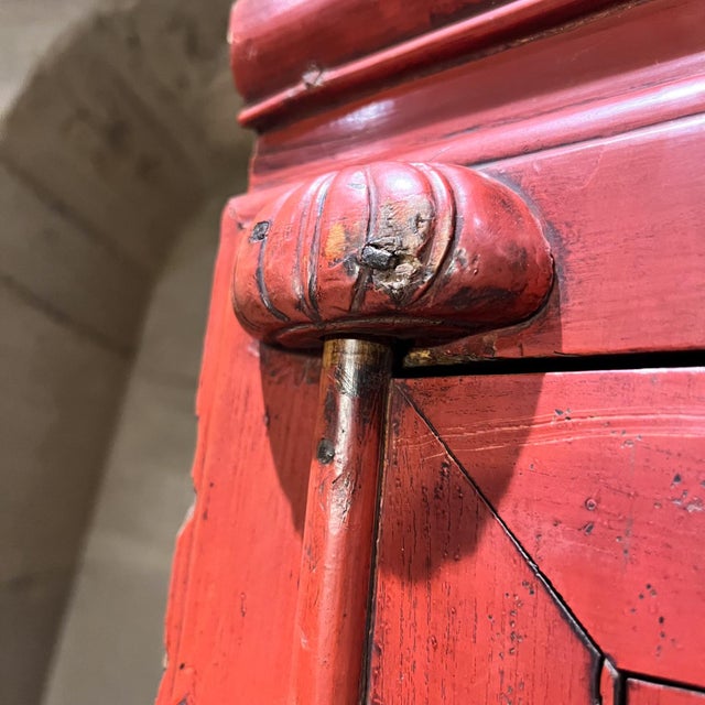 19th Century Elegant Antique Red Chinese Cabinet Wedding Chest For Sale - Image 10 of 12