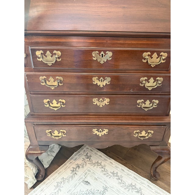 Ethan Allen 1970s Ethen Allen Georgian Cherry Wood Bureau With DRP Front Secretary Desk and Bookcase Hutch, Circa 1970’s For Sale - Image 4 of 7