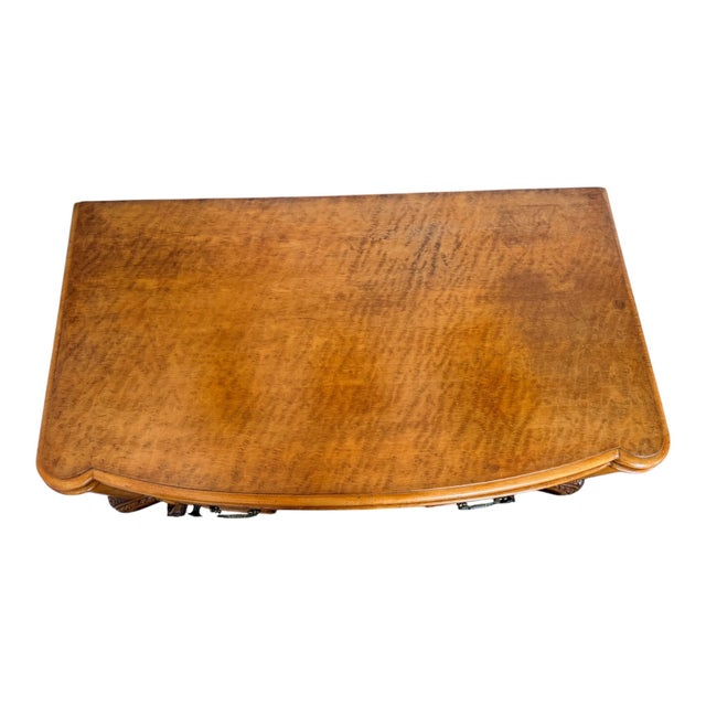 Vintage 1930s Queen Anne Style Burl Wood Writing Desk With Beveled Glass Top For Sale - Image 15 of 17