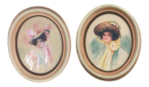 Gibson Girls Watercolor Portraits 1920s Fashion Illustrations- Set of 2, by Charles Hollman