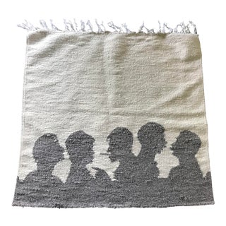 Vintage Mid Century Modern Face Men Wool Rug Reversible Woven Wall Hanging/Textile For Sale
