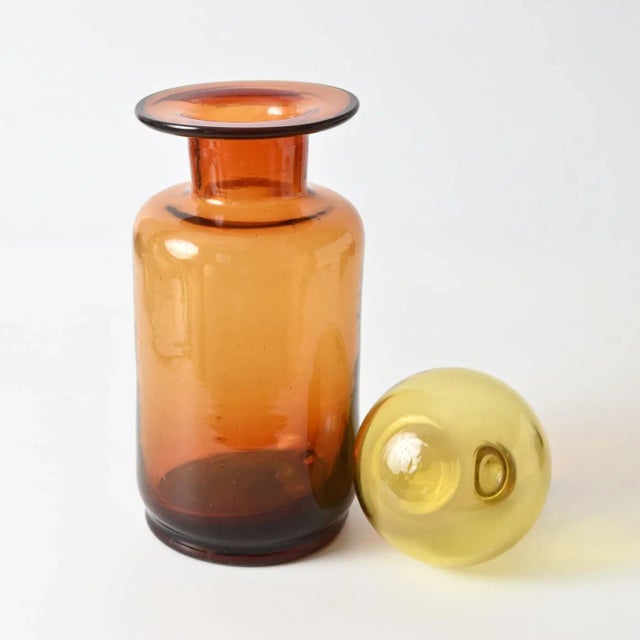 Mid-Century Italian Amber Glass Carafe from Empoli, 1960s For Sale - Image 4 of 9