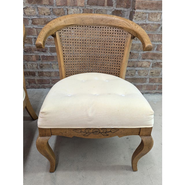 1990s French Country Oak & Cane Back Slipper Chairs - Set of 2 For Sale In Chicago - Image 6 of 9