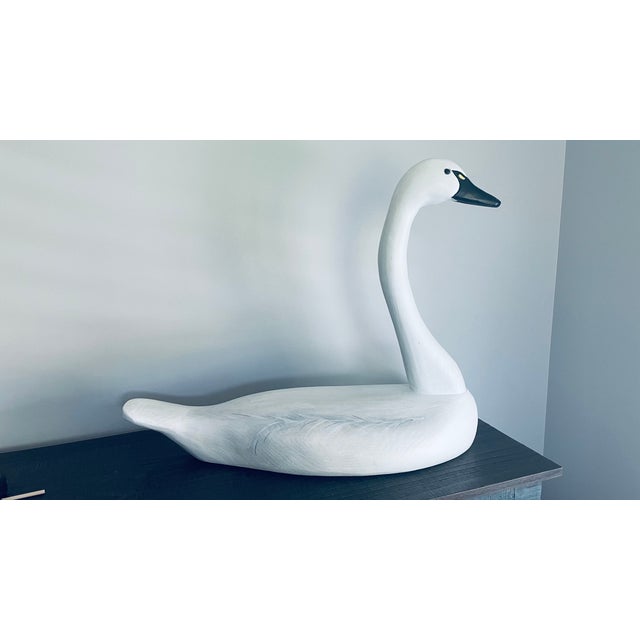 Coastal Hand Carved Swan For Sale - Image 3 of 5