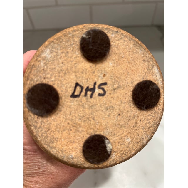 Vintage 1970's Vessel, Vase Pottery Hand Thrown Signed DHS For Sale - Image 4 of 8