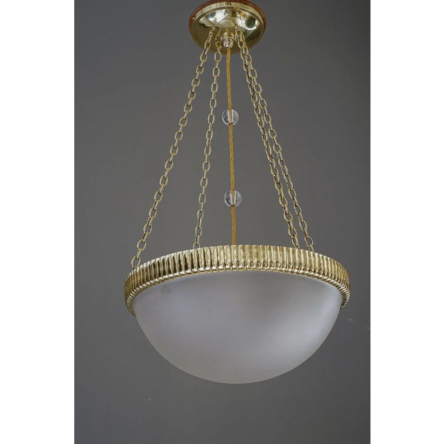 Metal Chandelier with Original Glass Shade Vienna from Otto Prutscher, 1908 For Sale - Image 7 of 12