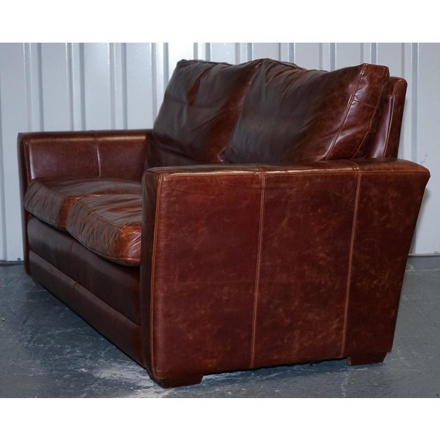 Vintage Brown Leather 2-to-3-Seater Sofa For Sale - Image 11 of 17