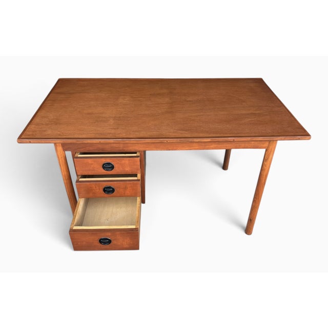 Restored Danish Modern Writing Desk With Sliding Cabinet & Tapered Legs For Sale - Image 16 of 17