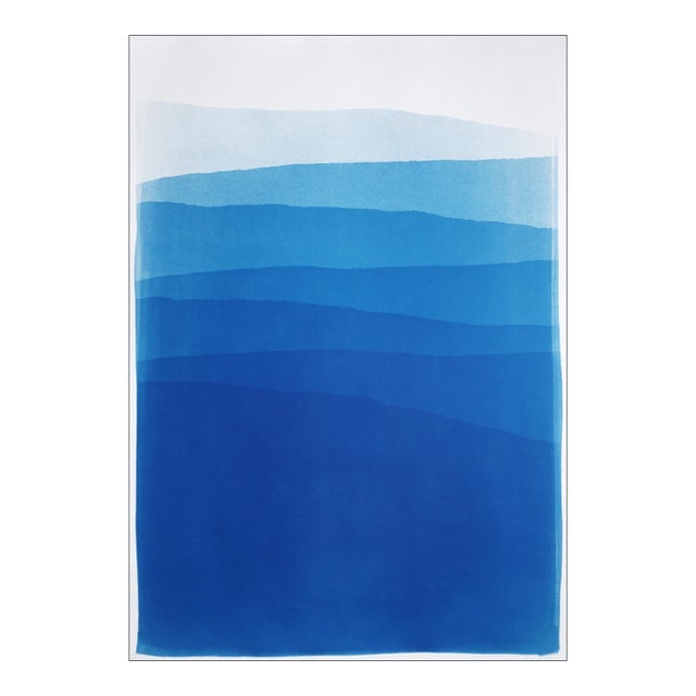 2026, Minimalist Panorama, Blue Mountains, Handmade Monotype Cyanotype Landscape in Blue Tones For Sale