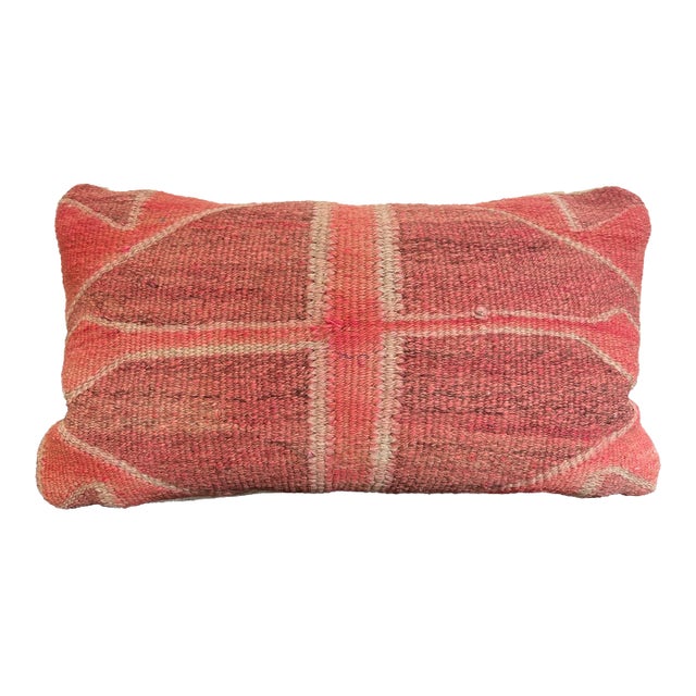 Lumbar Pillow Made from Vintage Turkish Red Kilim Rug With Velvet Back For Sale