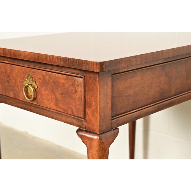 Baker Furniture Queen Anne Walnut and Burl Wood Tea Table For Sale - Image 10 of 16
