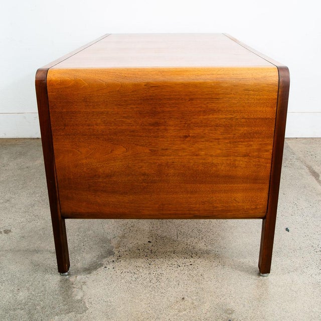 1960s Mid Century Modern Desk Solid Walnut Executive Office 3 Drawer Floating Chrome For Sale - Image 4 of 12