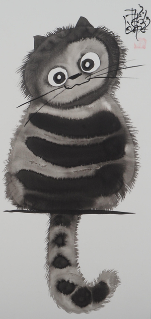 Laszlo Tibay, Le chat mielleux, Ink & Wash Drawing