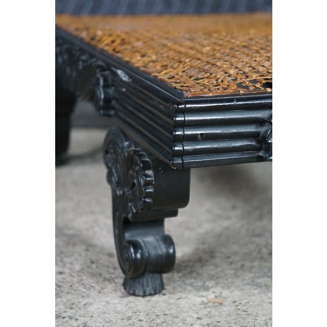 Rare Antique Anglo-Indian Ceylonese Ebony Carved Woven Wicker Footstool 18" For Sale - Image 9 of 16