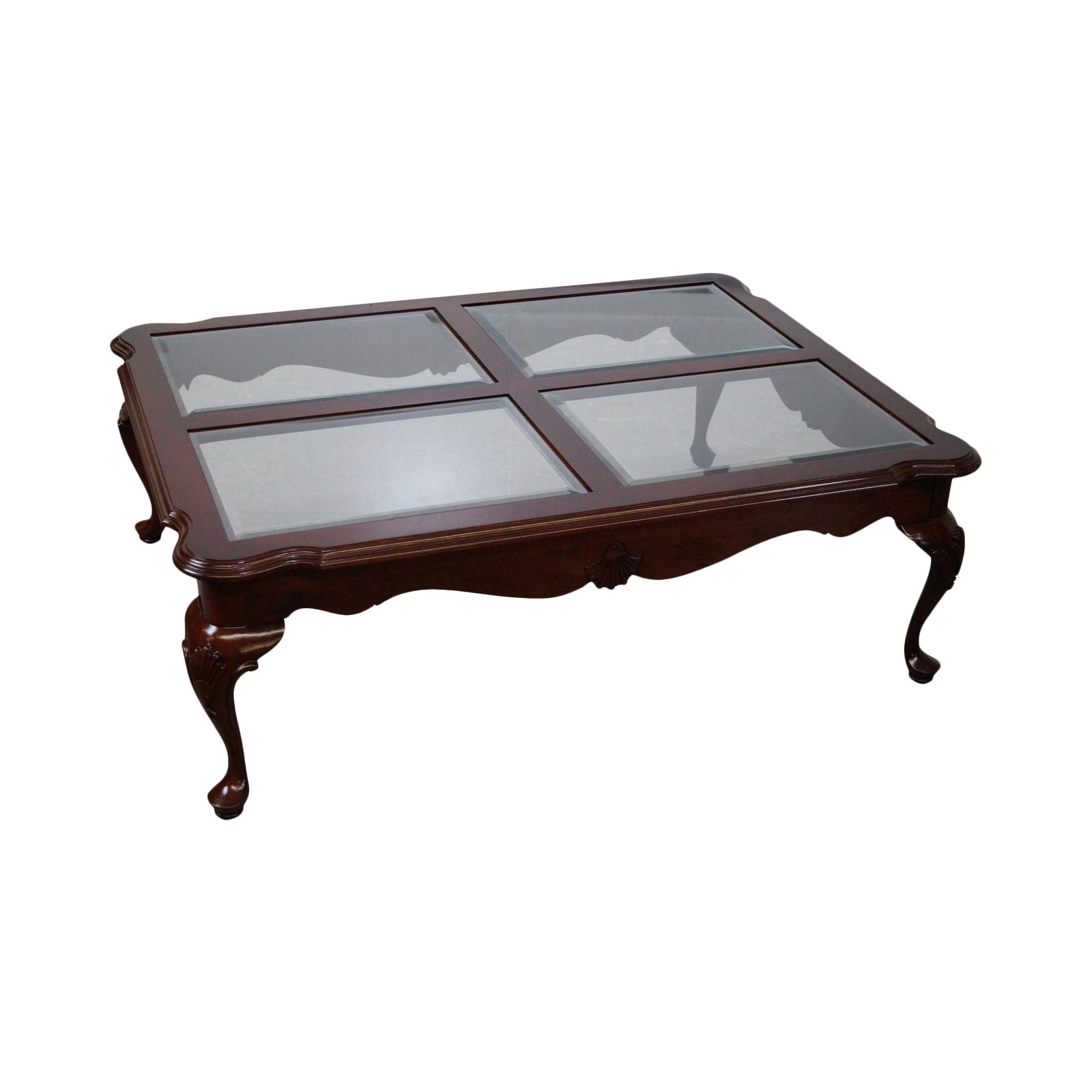 Ethan Allen Court Cherry Queen Anne Glass Top Coffee Table