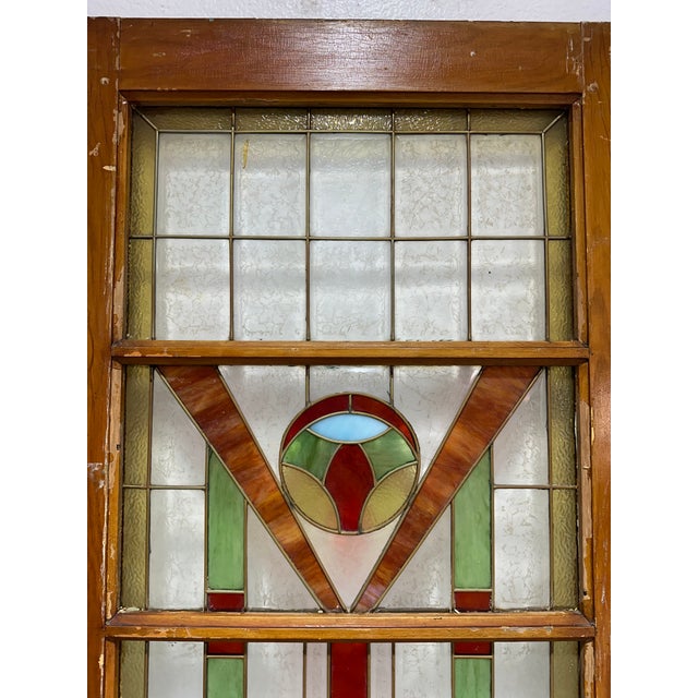 Antique Arts and Crafts Prairie Style Stained Glass Door, Architectural Salvage. From a local estate filled with a...