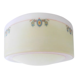 Vintage 1920's Glass Pink and Yellow Floral Ceiling Light Fixture For Sale