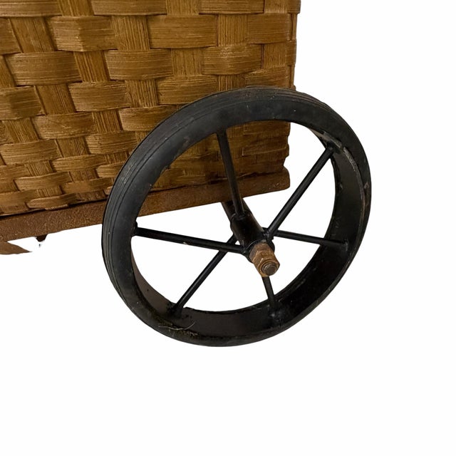 Mid 20th Century Mid Century Split Wood Rolling Market Basket For Sale - Image 5 of 8