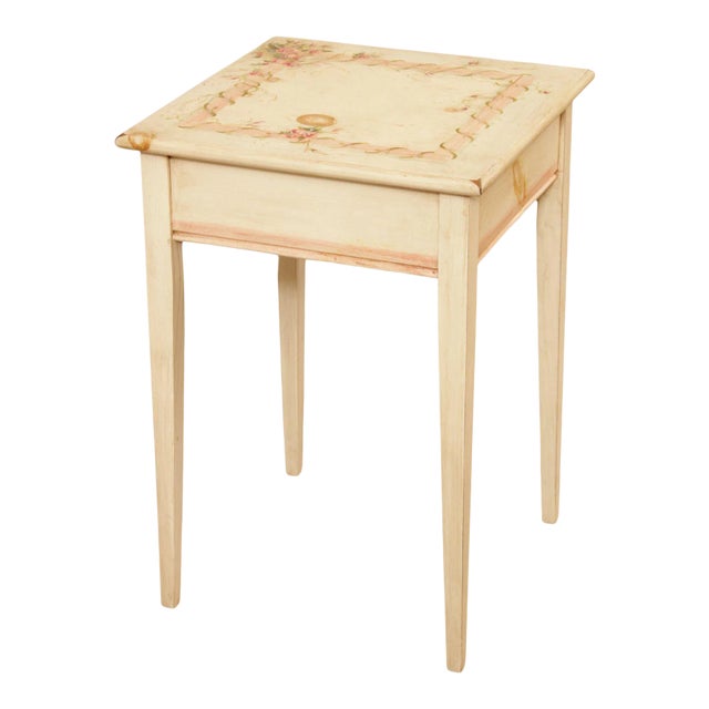 Mastercraft Floral Hand Painted Square Pine Side Table For Sale