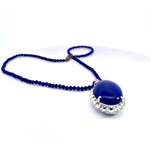 Modern Lapis Pendant With Lapis Bead Chain For Sale - Image 3 of 7