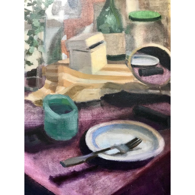 Signed Contemporary Still Life Painting, 1990s Abstract Wall Art Purple Beige For Sale In Cleveland - Image 6 of 8