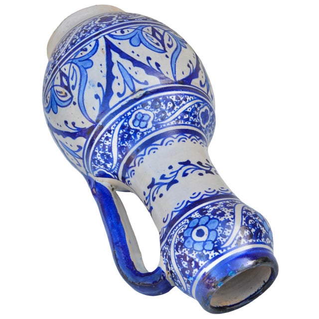 Early 20th Century Handmade Moorish Ceramic-Art Vase W/Blue Hues For Sale In New York - Image 6 of 9