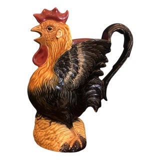French Majolica Faience Rooster Pitcher Barbotine EB3, 1890s For Sale