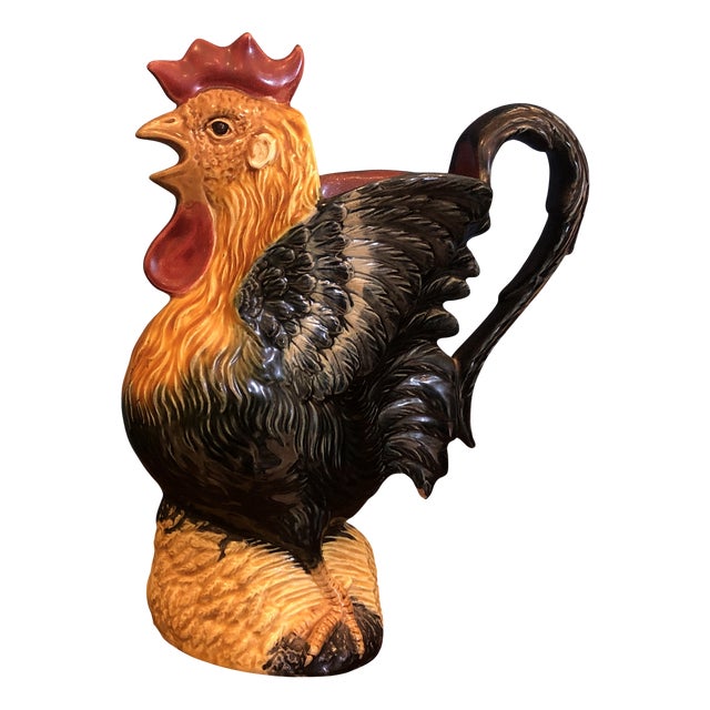 French Majolica Faience Rooster Pitcher Barbotine EB3, 1890s For Sale