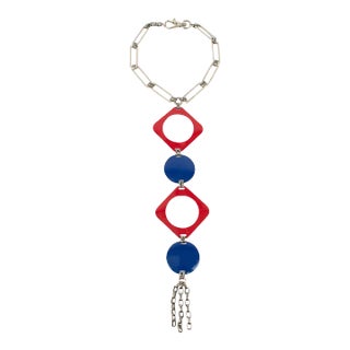 Space Age Paco Rabanne Style Collar Necklace With Blue and Red Enamel For Sale