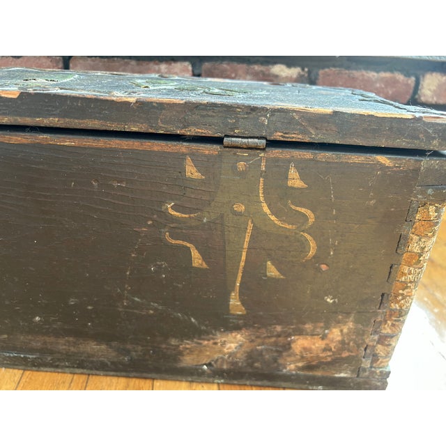 Antique Wooden Hand-Painted Chest Dowry, Marriage Box, Rustic For Sale In New York - Image 6 of 12