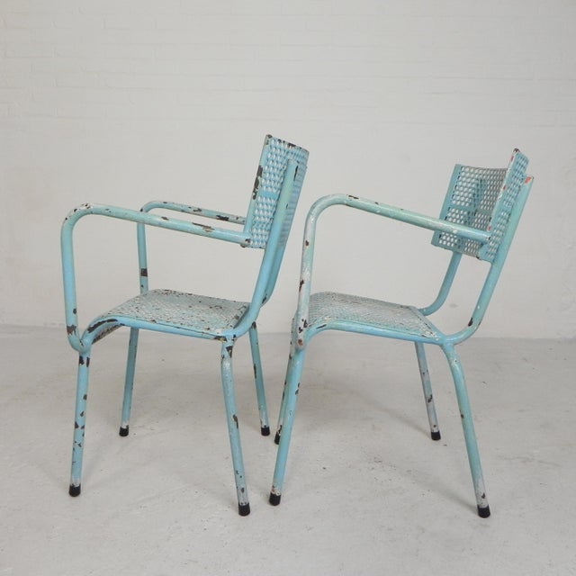 Industrial Steel Garden Chairs with Armrests, 1950s, Set of 2 For Sale - Image 6 of 18