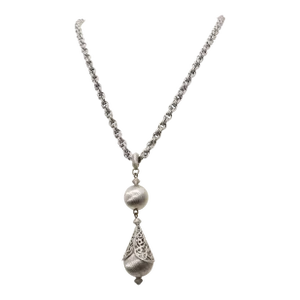 Vintage 1961 Signed Monet Book Piece Rhodium Plated Pendant Necklace