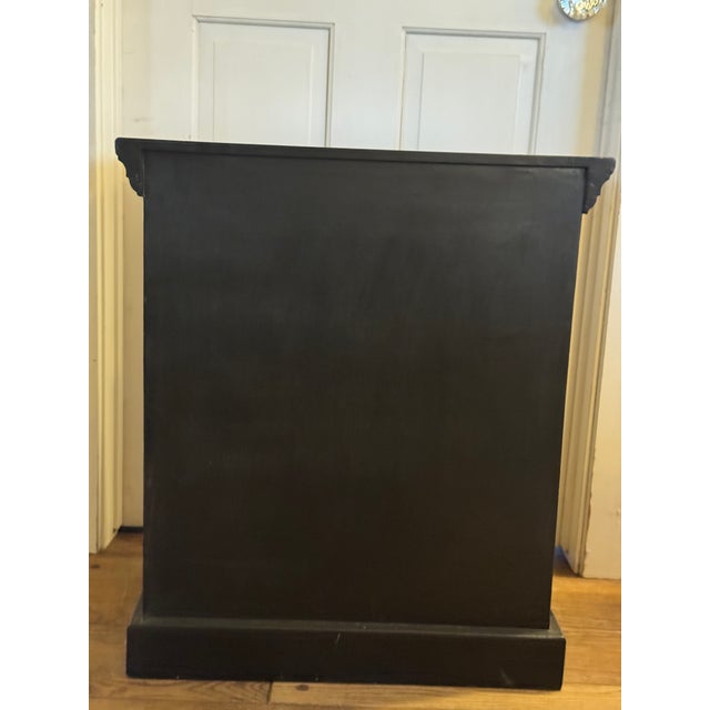 Mid 20th Century Vintage Asian-Style Black Lacquer Cabinet / Nightstand, Hand-Painted Floral Motifs For Sale - Image 5 of 9