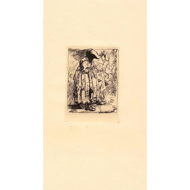 Black Vintage Rembrandt Style Etching "Two Figures" • Mid-Century Fine Art Reproduction Print • Hand-Laid Watermarked Paper • Plate Signed For Sale - Image 8 of 9